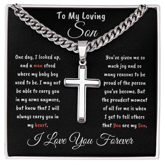 Cuban Chain with Artisan Cross Necklace • Son Gifts from Dad or Mom • Mother to Son Gifts • Gifts for Son Birthday • Unique Christmas Gift Son's