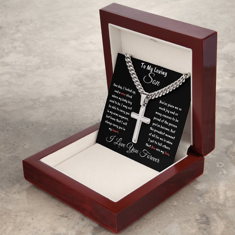 Cuban Chain with Artisan Cross Necklace • Son Gifts from Dad or Mom • Mother to Son Gifts • Gifts for Son Birthday • Unique Christmas Gift Son's