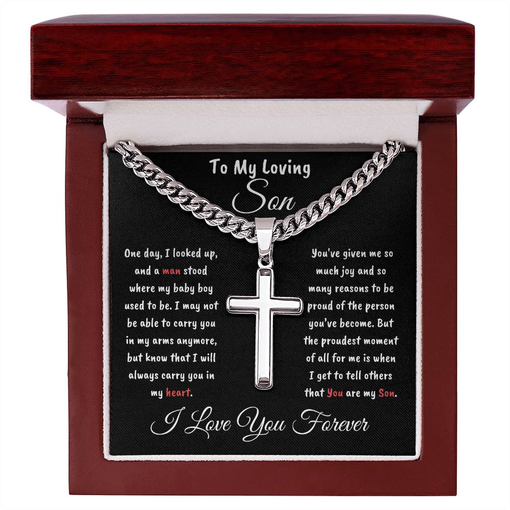 Cuban Chain with Artisan Cross Necklace • Son Gifts from Dad or Mom • Mother to Son Gifts • Gifts for Son Birthday • Unique Christmas Gift Son's